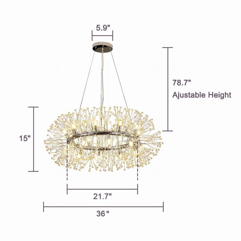 12/20-Light Modern Glam Crystal Sputnik Sphere Chandelier, Bulbs Included