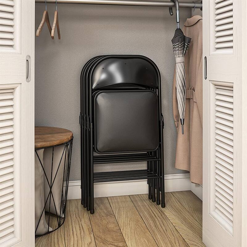 Vinyl Folding Chair with Foam Seat (4 Pack), Black