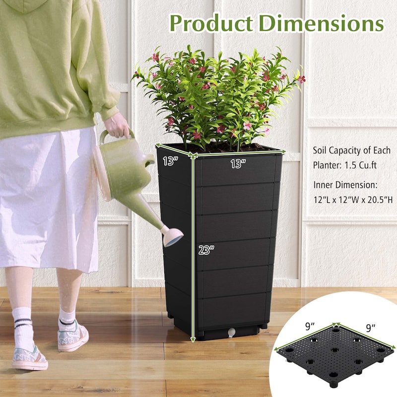 Set of 2 Large Outdoor Planters 23" Elevated Self-Hydrating Planters