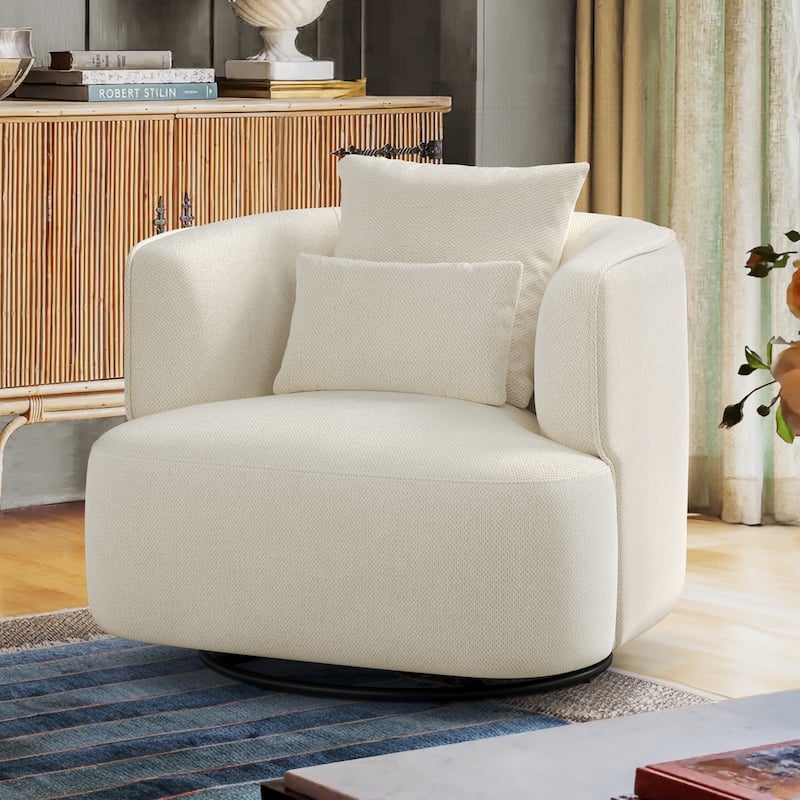 LUE BONA Swivel Accent Armchair Fabric Blend, Modern Upholstered Barrel Chair Living Room Sofa Chair - Beige