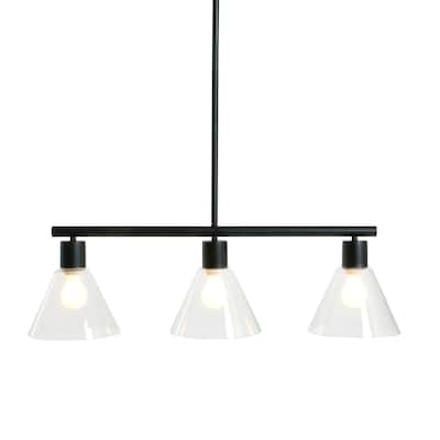 Metal and Glass Linear Chandelier - 33.8"L x 8.6"W x 58.3"H
