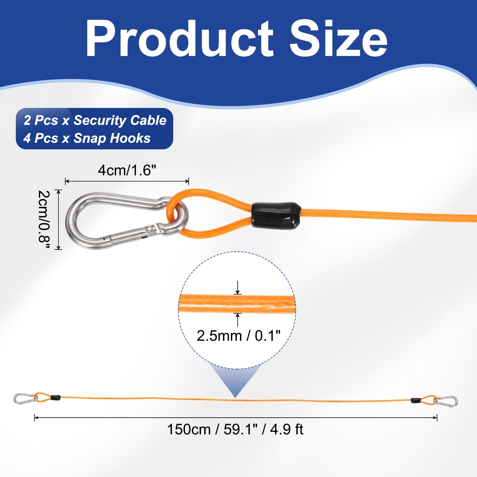 Security Steel Cable with Snap Hook Coated Flexible Double Loop Wire Rope Bike Cable Lock for Outdoor Travel Luggage