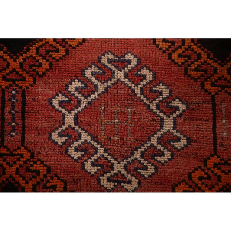 Geometric Orange Shiraz Persian Vintage Rug Hand-knotted Wool Carpet - 4'11"x 7'11"