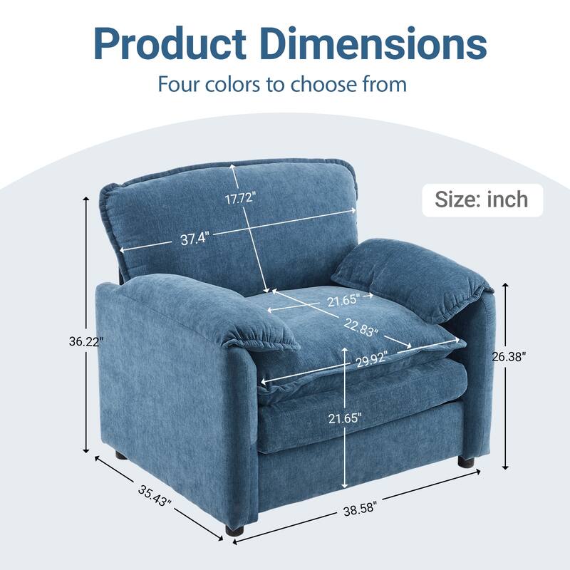 Oversized Chenille Bean Bag Chair, High Back Reading Armchair, Comfy Fluffy Sofa Chair with Cushions & Wide Seat