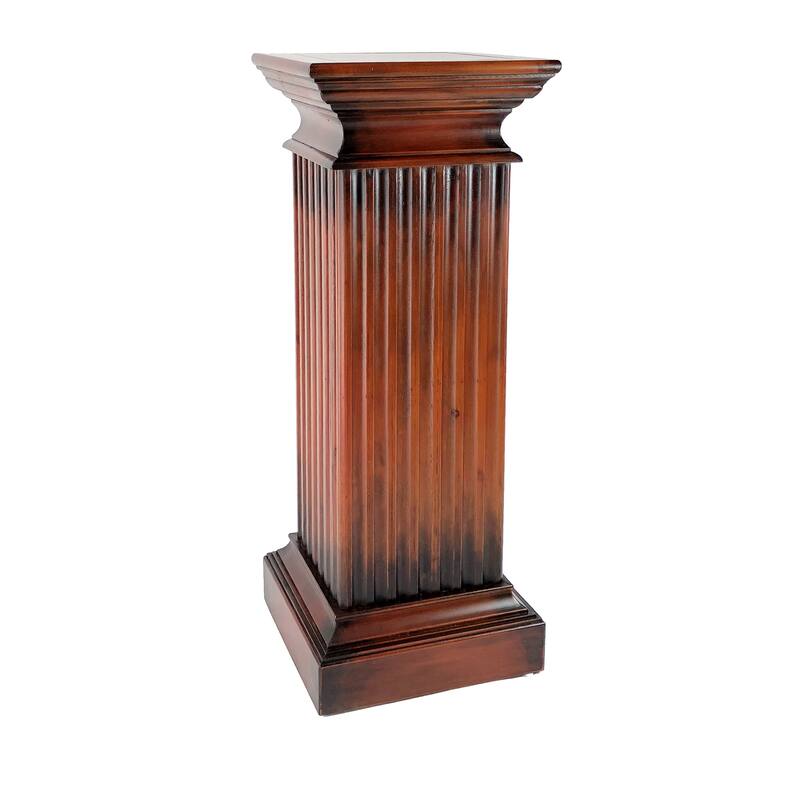 Transitional Style Square Top Pedestal Stand, Brown