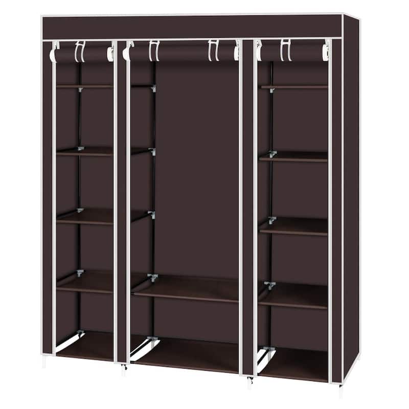 Portable Clothes Closet Non-Woven Fabric Wardrobe Double Rod Storage Organizer