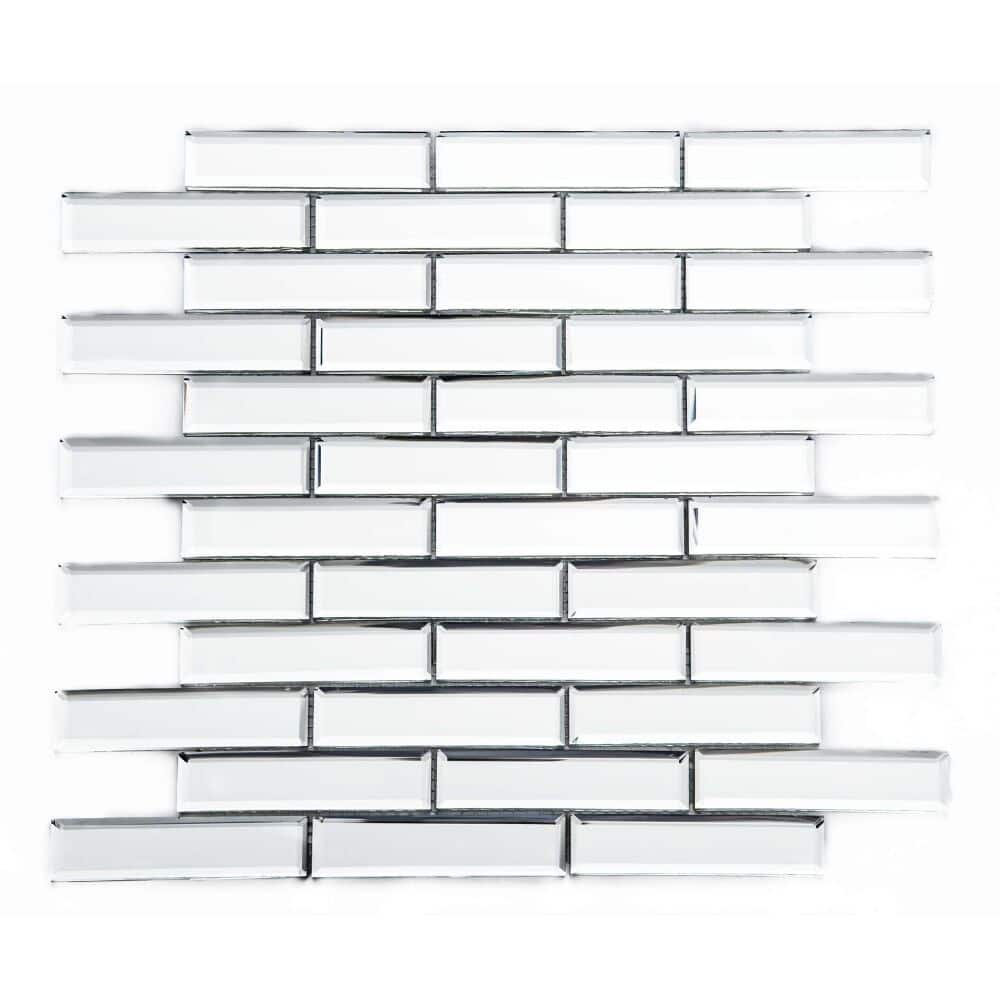 The Tile Life Beveled Brick 1x4 Silver Glass Backsplash Wall Tile