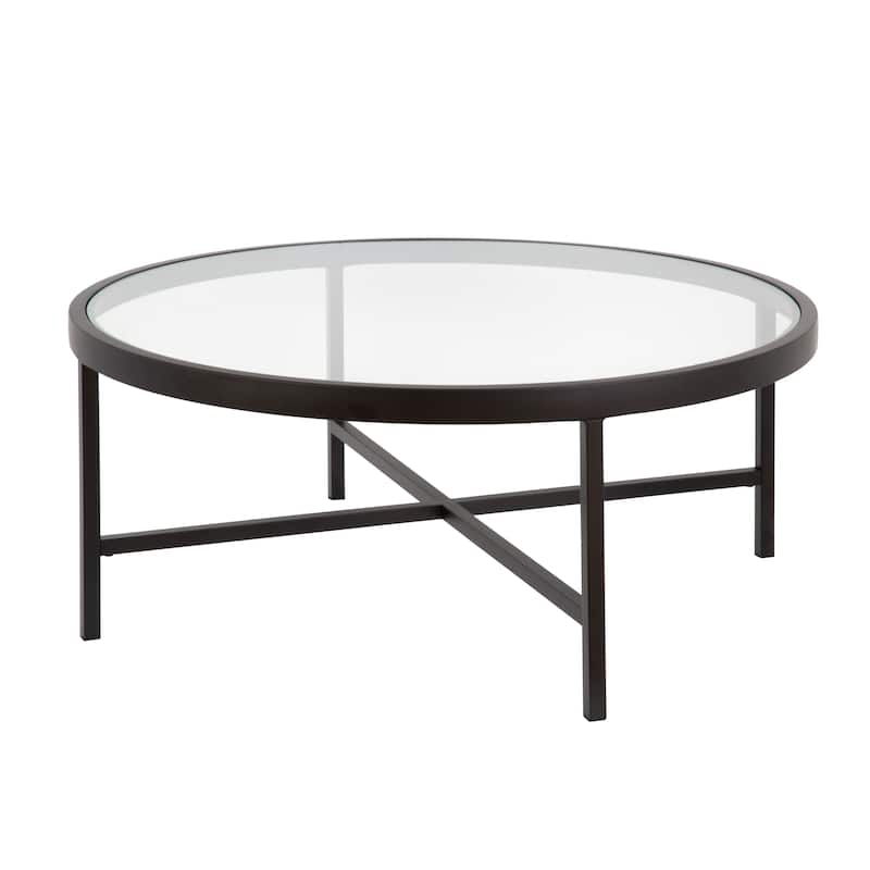 Xivil Contemporary Round Glass Top Steel Coffee Table