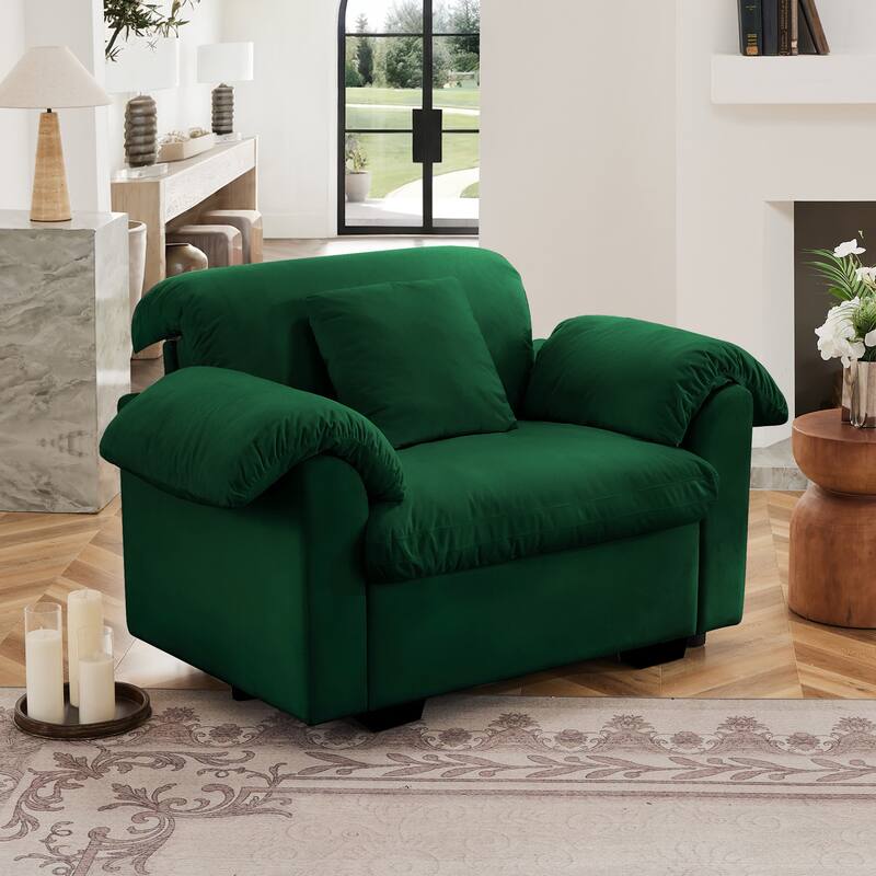 Modern Deep Seat Accent Chair With Fluffy Armrest Pillows and Backrest