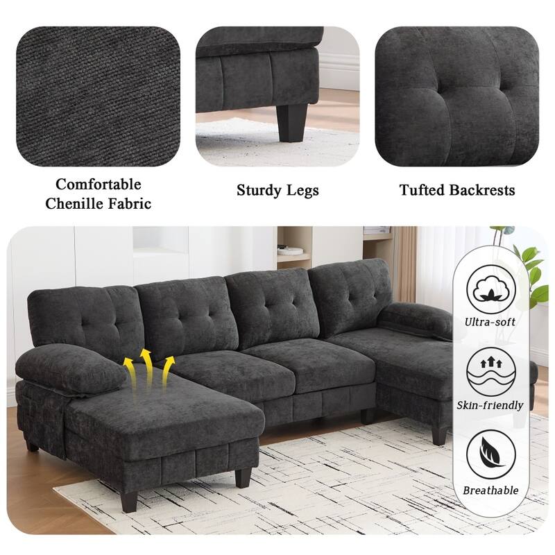 103.5" Chenille Fabric U-shaped Sectional Sofa with Dual Chaise Lounges