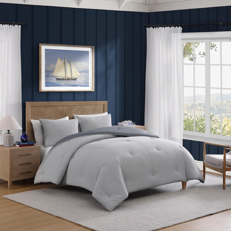 Tommy Hilfiger Sandbar Stripe Cotton Reversible Blue Comforter Set