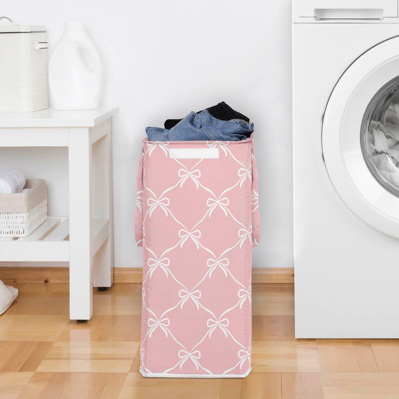Sweet Jojo Designs Pink Bows Girl Foldable Laundry Hamper with Handles - Coquette Shabby Chic Vintage, Ballerina, Dancer, Ballet
