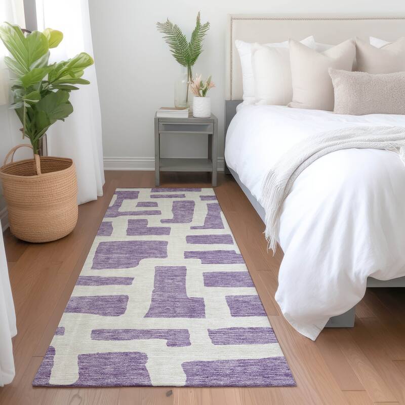 Premium Washable Super Soft Geo Maze Mayfield Rug - Purple - 2'3" x 7'6"