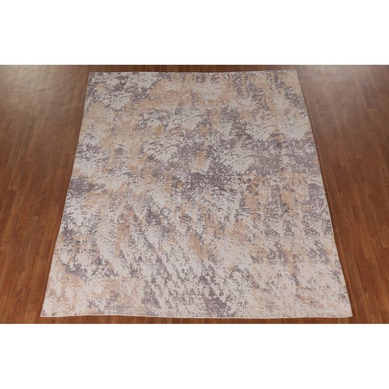 Abstract Modern Area Rug Hand-Knotted Beige Wool Carpet - 7'9"x 9'9"
