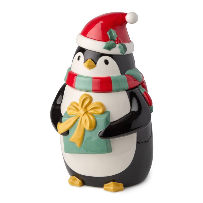 Certifed International Christmas Whimsy Penguin 3-D Cookie Jar - 6.75"W x 6.625"D x 11.625"H