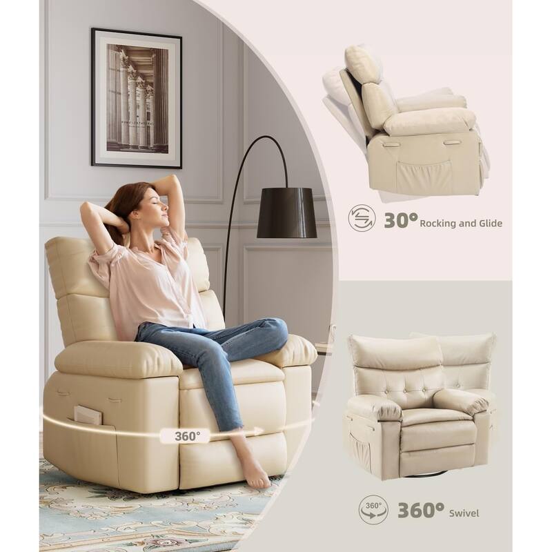 360° Swivel Oversized Recliner Chairs with Heat and Massage - Lazy Recliner Chair