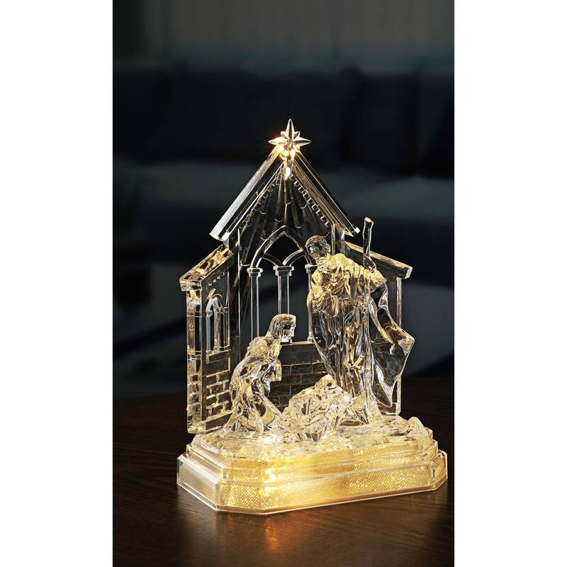 Set of 2 Clear and Gold LED Lighted Holy Family Christmas Nativity Figures 8"