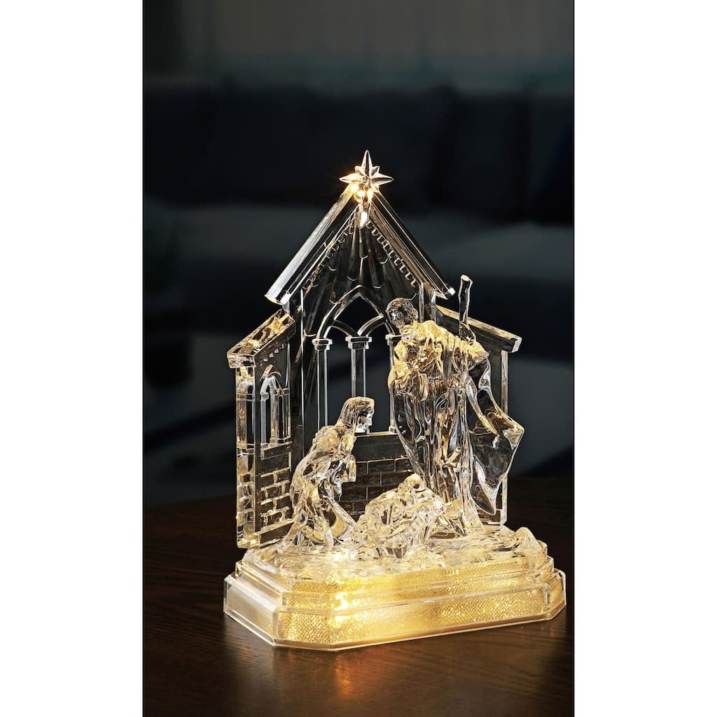 Set of 2 Clear and Gold LED Lighted Holy Family Christmas Nativity Figures 8"