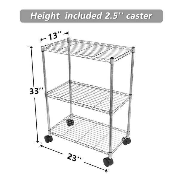 3-Tier Shelving Units with Wheels Storage Steel Organizer Wire Rack ...