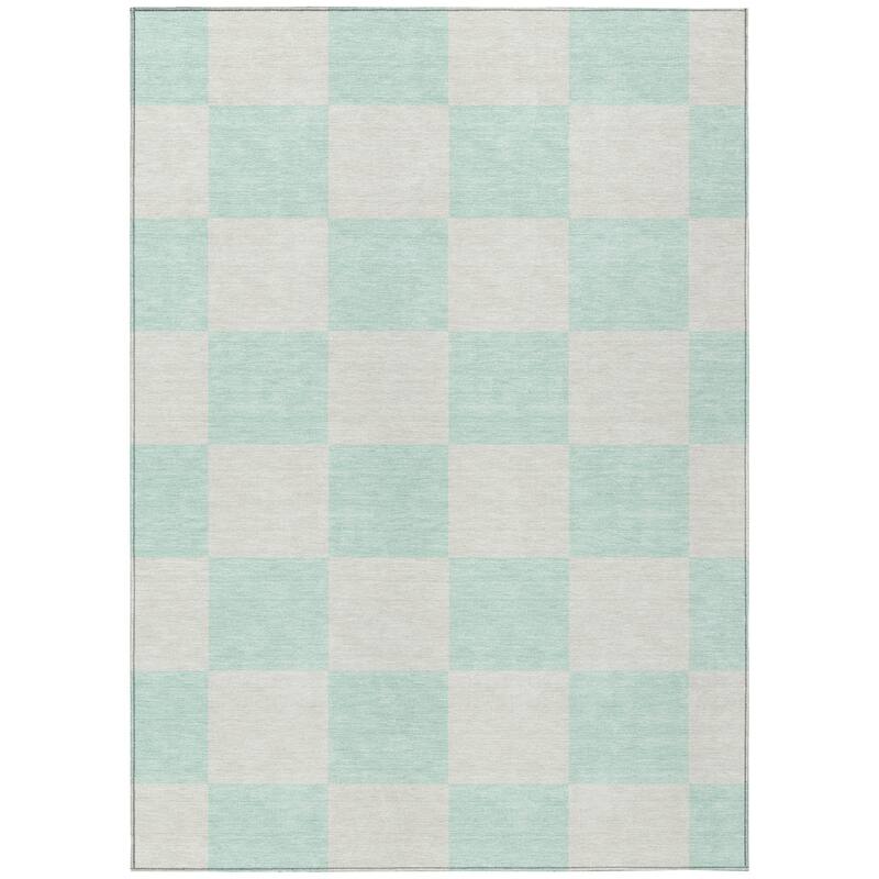 Machine Washable Indoor/ Outdoor Modern Checker Chantille Rug
