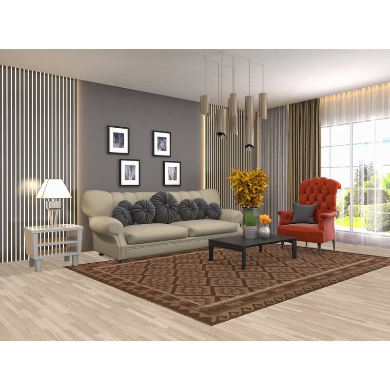 Hand Woven Oriental 100% Wool Carpet Southwestern Geometric Brown Kilim Area Rug - 9' 7'' X 6' 9''