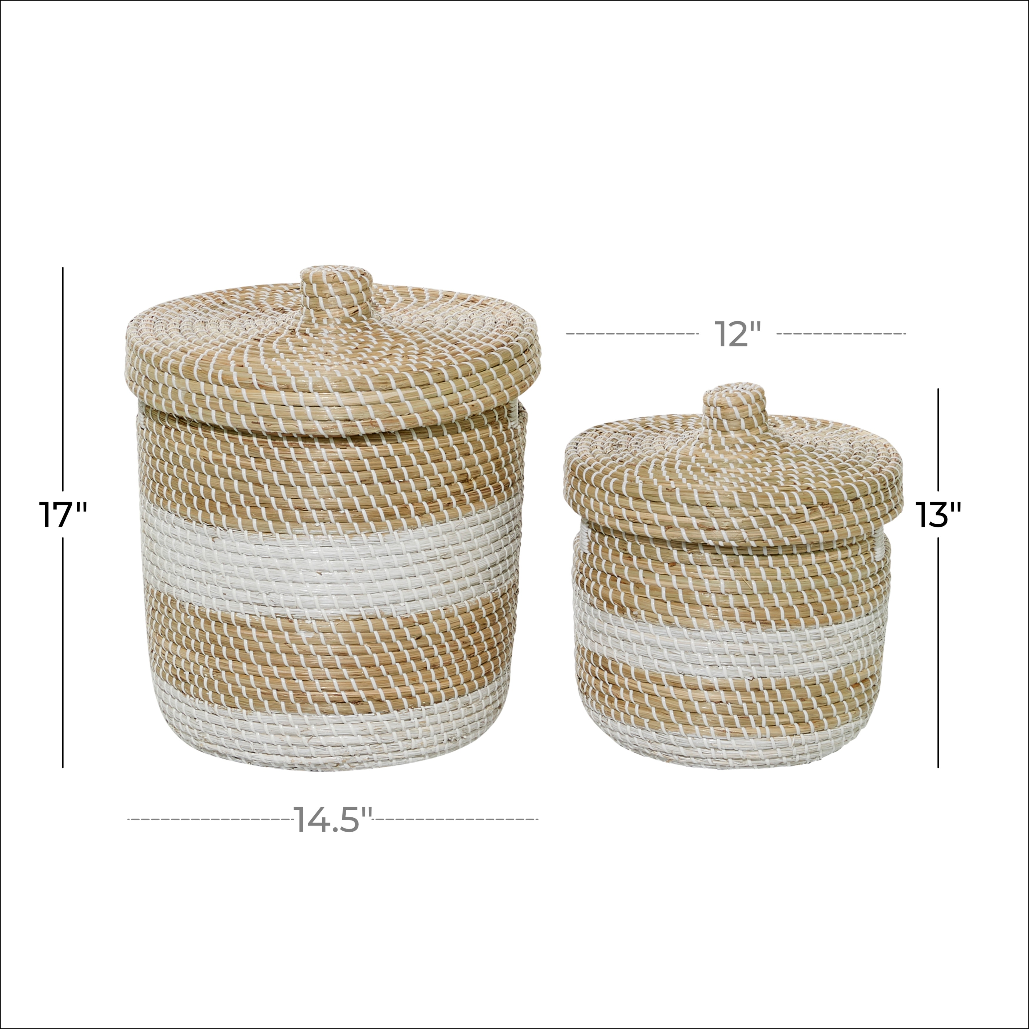 Woven Striped Round Seagrass Basket With Lid Set Of 2 13 17 15 X 15 X 17round Overstock 32123649