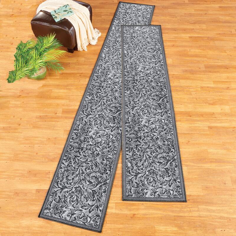 Elegant Siena Scrolling Leaf Design Extra Long Runner Rug