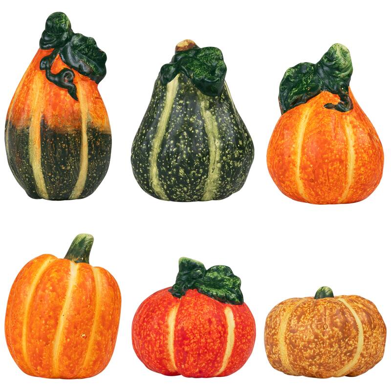 Mini Pumpkins and Gourds Ceramic Fall Harvest Decorations - 3.5" - Set of 6