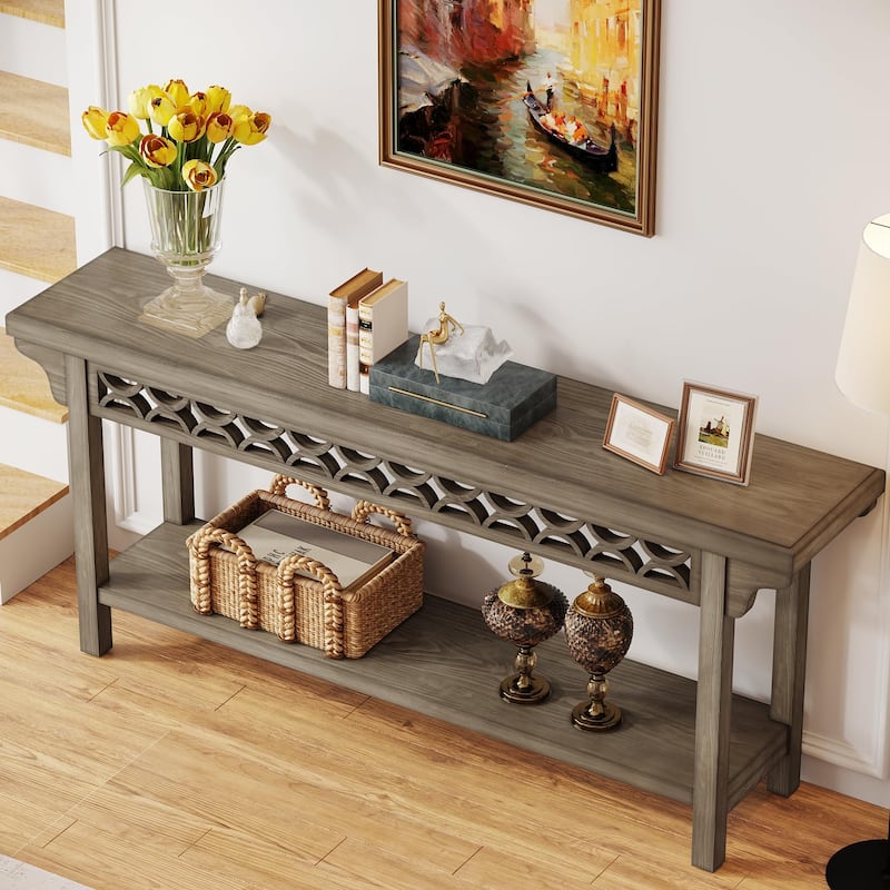 Solid Wood Sofa Table Narrow Long for Living Room Entryway - gray