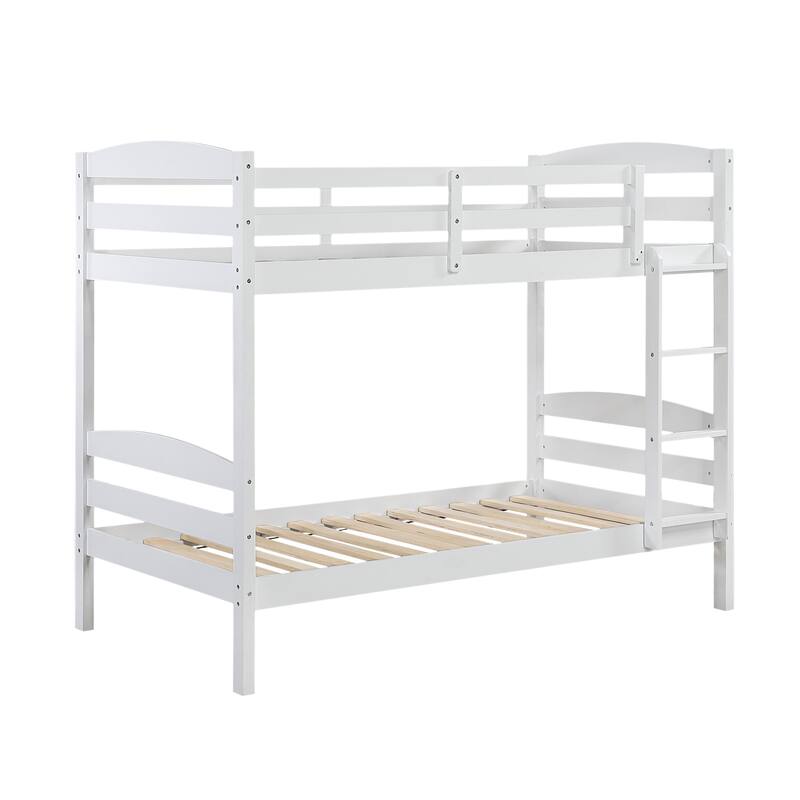 Twin Over Twin Bunk Bed with Guard Rails, Sturdy Wood Frame, White Finish, Youth Bedroom Furniture