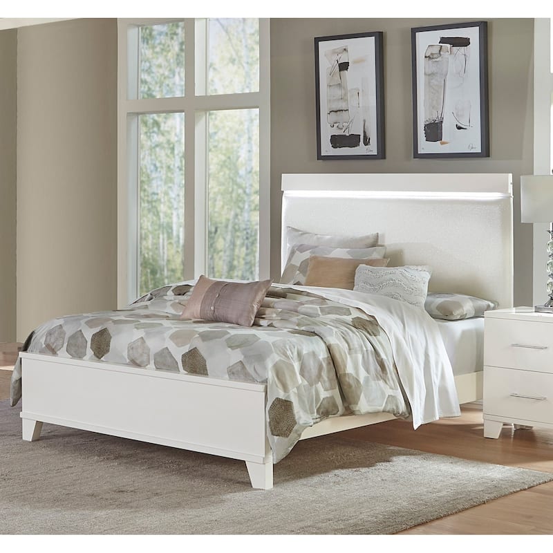 Modern Glam White Finish LED Light Bed 1pc Furniture