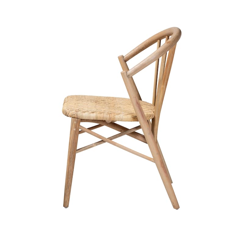 Kobe Mid-Century Modern Natural Brown Finished Wood and Rattan Dining Chair
