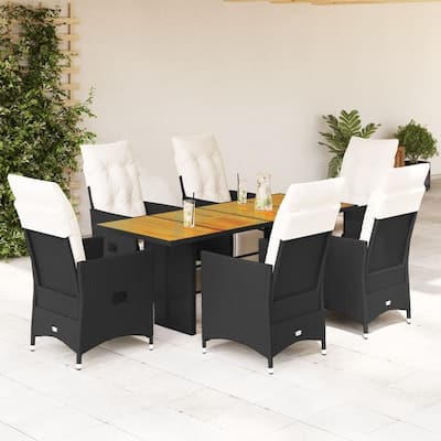 vidaXL Patio Dining Set with Cushions Table and Chairs Outdoor Black Poly Rattan - 23.2 x 22 x 36.2