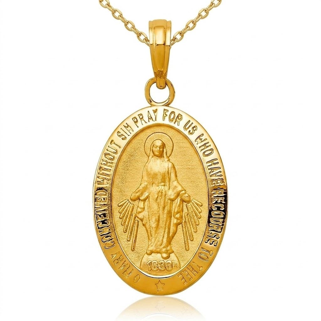 Curata 14k Yellow Gold 18" 19x13mm Satin Small Miraculous Medal Necklace