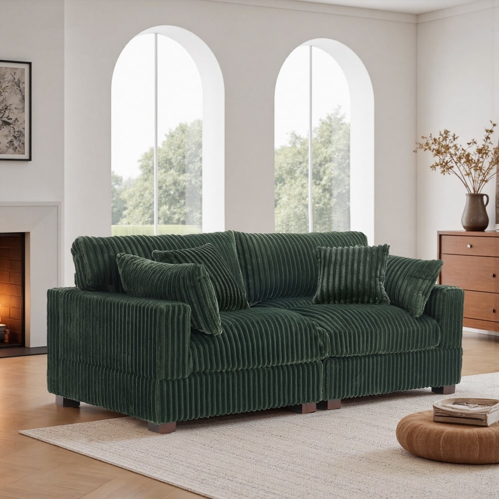 Modern Plush Corduroy Loveseat Sofa Couch with Pillows