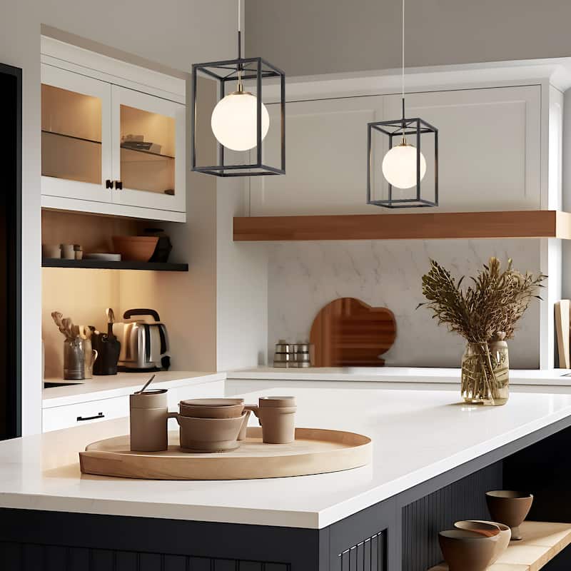 1-Light Modern Globe Glass LED Pendant Lights Kitchen Island Lights for Dining Room