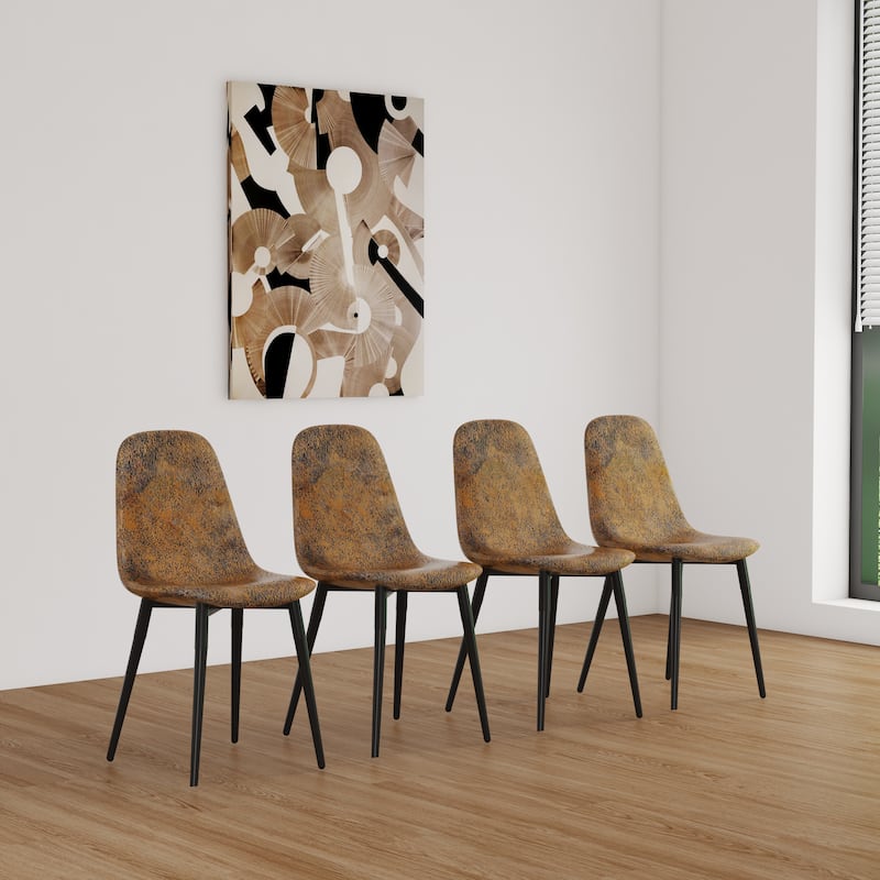 Set of 4 Modern Upholstered Dining Accent Chairs with Metal Legs