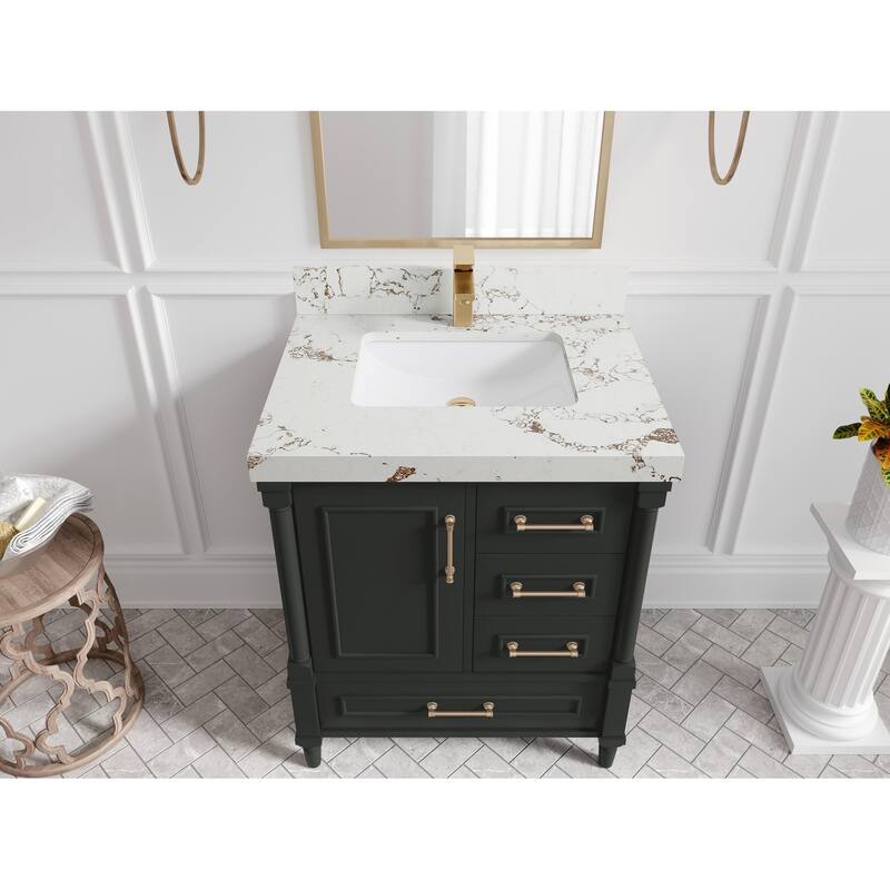Willow Collections 30 in. W x 22 in. D Aberdeen Single Sink Bathroom Vanity with Countertop - 2" Viola Gold - Black Top