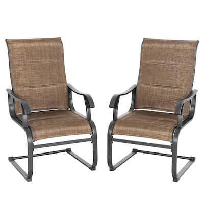 Outdoor Patio Dining Chairs, Breathable Textilene, Iron Frame, Brown
