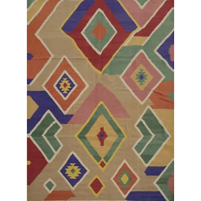 Hand Woven Oriental 100% Wool Carpet Southwestern Modern Multi-Colored Kilim Area Rug - 9' 8'' X 8' 6''