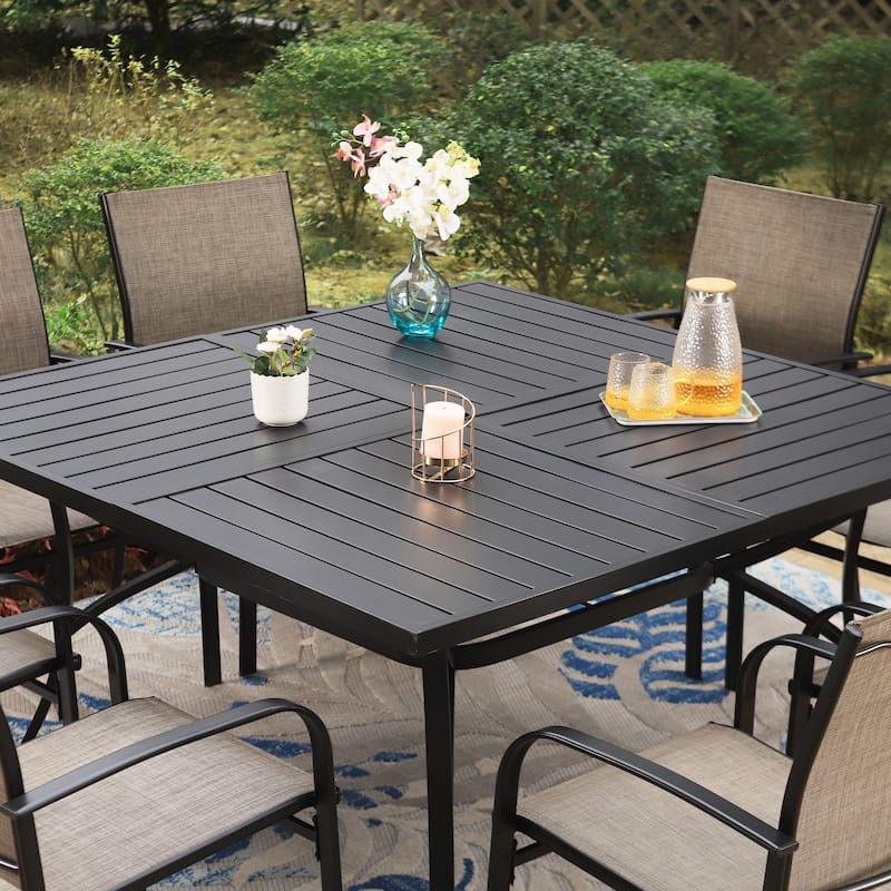 MAISON ARTS 9-Piece Patio Dining Set, 60 Inch Square Metal Table and 8 Textilene Dining Chairs