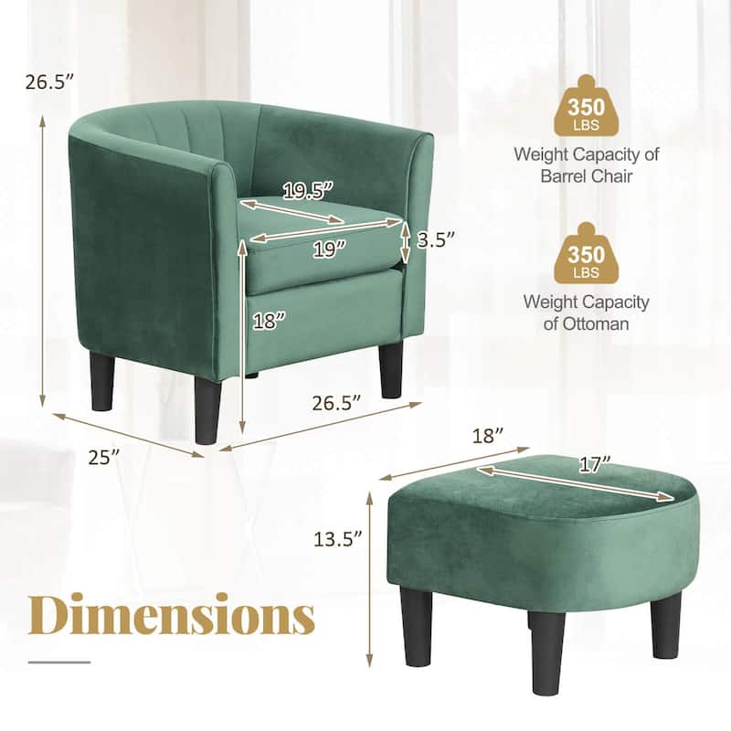 Costway Barrel Chair with Ottoman Footrest Curved Backrest Armrests - See Details
