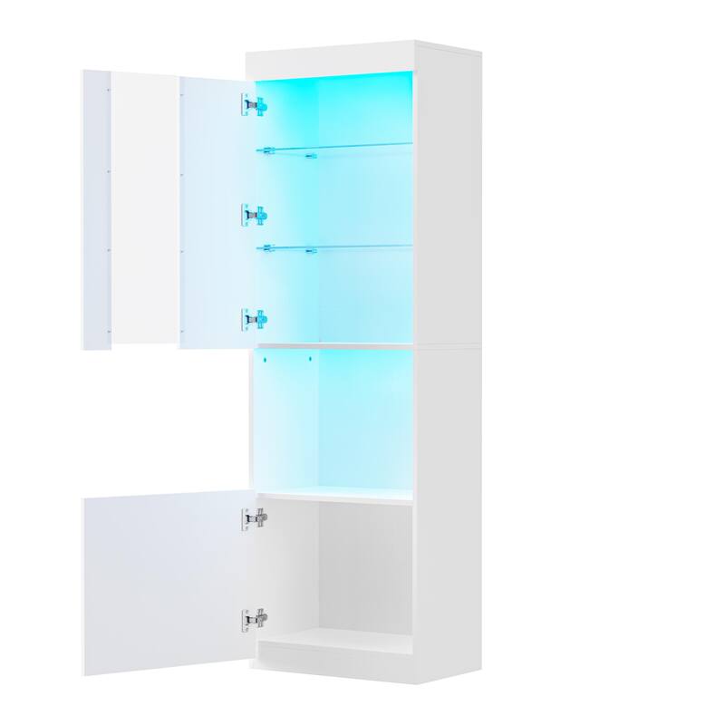 67" Tall Pantry Cabinet Storage Cabinet with LED Lights, Modern Bookcase&Display Cabinet with Tempered Glass Shelves
