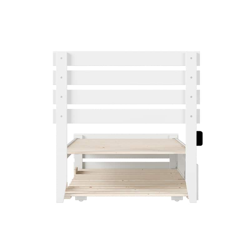 Twin XL Bed with Footboard & Trundle - USB Charger - White - Home Furnishings