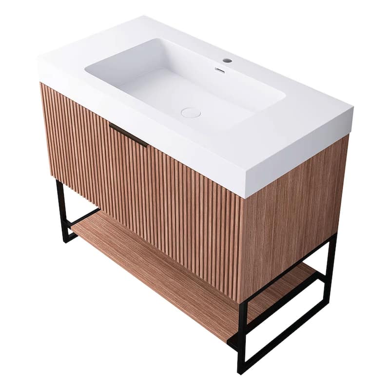 Freestanding Bathroom Vanity with White Integrated Solid Surface Sink