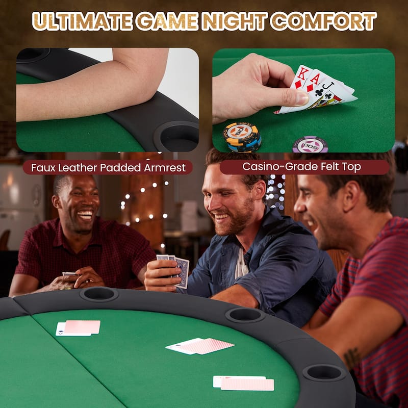 EROMMY Foldable 8 Player Round Poker Table for Home Use with Cup Holders, Casino-Grade Felt Surface, Folding Legs