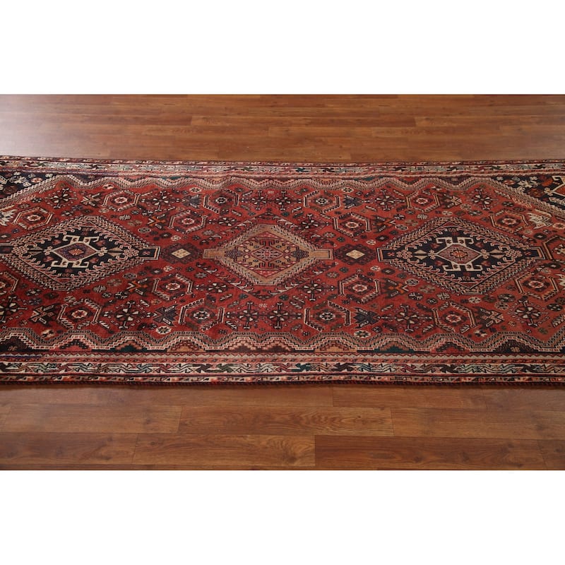 Vegetable Dye Shiraz Persian Vintage Runner Rug Handmade Wool Carpet - 3'6"x 8'11"