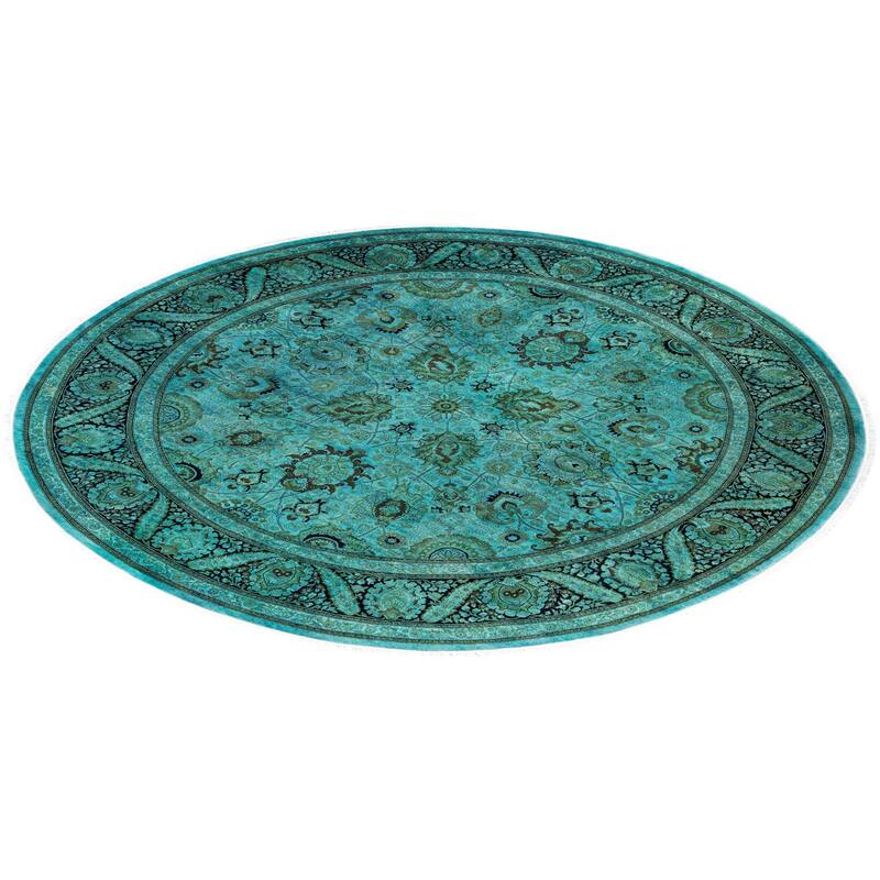 Overdyed One-of-a-Kind Hand-Knotted Area Rug - Green - 9' 1" x 9' 1"