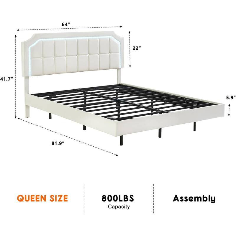 Bed Frame with Upholstered Adjustable Headboard