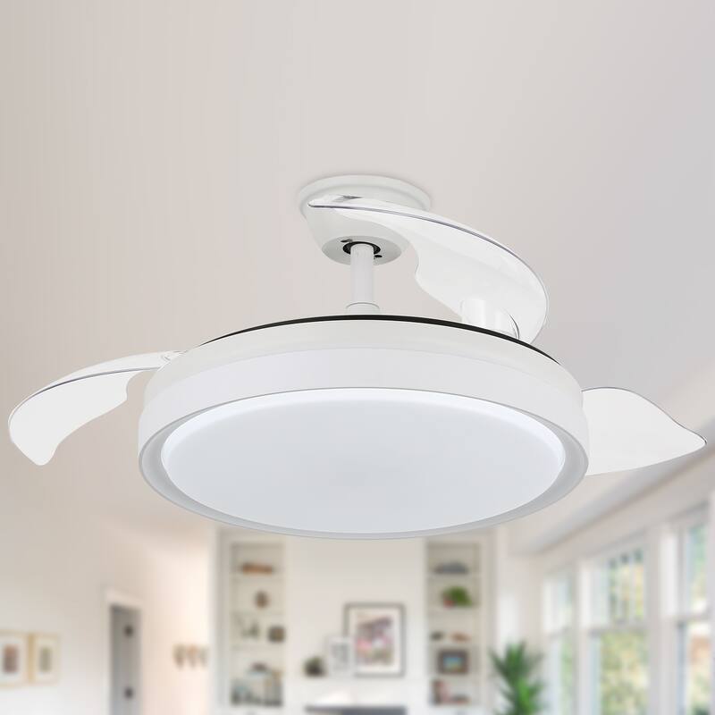 CurveCurio 42 in. Ceiling Fan with Concealable Fan Blades, 6 Fan Speed 3 Light Tone Remote Control Fan for Bedroom - White